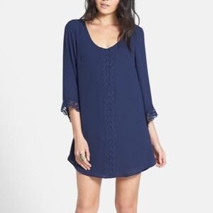 ASTR the Label Dress Small Blue Lace Trim Tunic Shift Mini